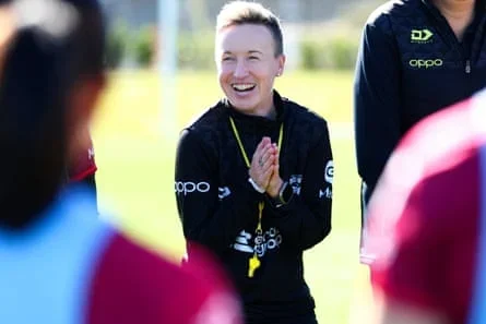 Bev Priestman speaks to her Wellington Phoenix players during a team huddle at NZCIS, Upper Hutt, New Zealand